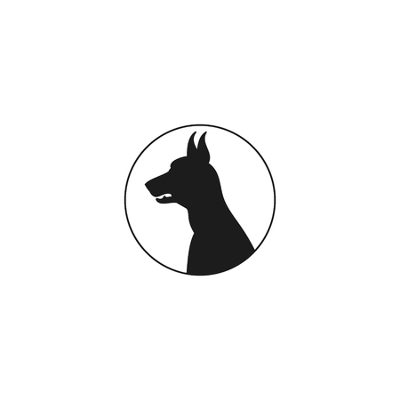 The head of a Doberman emblem, a silhouette of a dog in a round icon, vector illustrationのイラスト素材