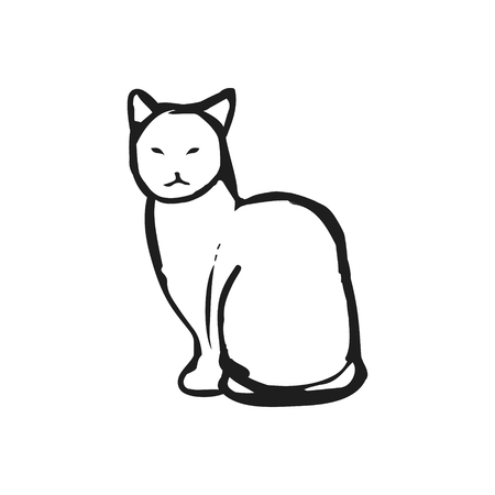 abstract cat of black lines on white background, vector illustrationのイラスト素材