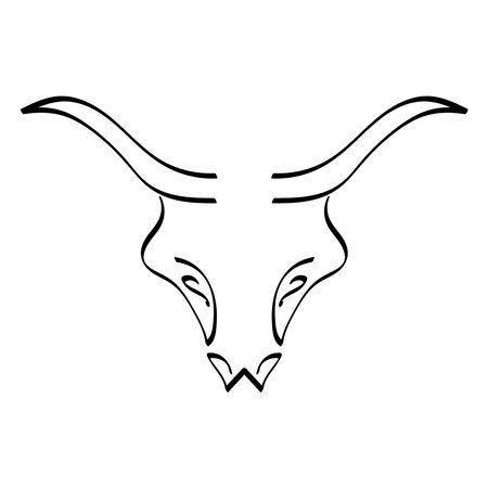 Bull's head logo of simple black lines on a white background illustrationの写真素材