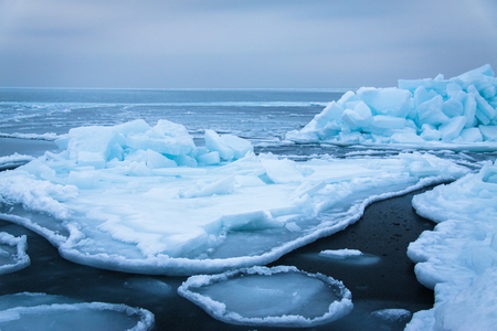 Ice floes off the coast of the Sea of Japan.の写真素材