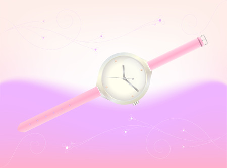 illustration of elegant women's wristwatches in platinum with a pink thong のイラスト素材