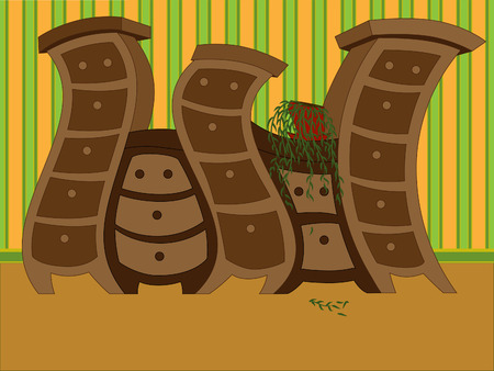 vector illustration of a funny curved furniture, against the background of striped wallpaperのイラスト素材