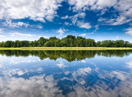 Lake Seliger in Russia in a quiet sunny summer dayの写真素材