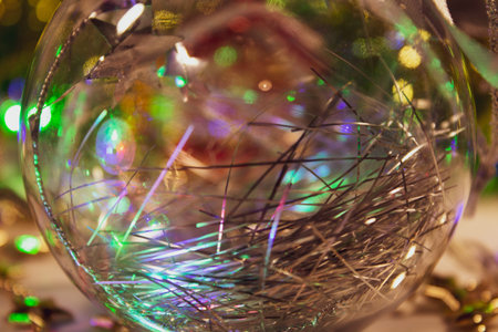 Close up of Christmas ornaments on a Christmas tree. Selective focus.