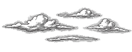 vector retro clouds pattern, engraved looking design elementのイラスト素材