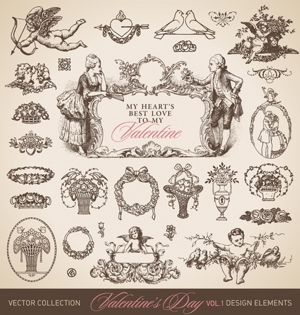 antique valentines setのイラスト素材
