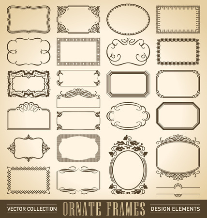 set of 24 hand-drawn frames and panels in various styles のイラスト素材