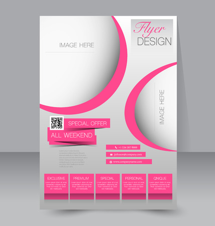Flyer template. Business brochure. Editable A4 poster for design education presentation website magazine cover. Pink color.のイラスト素材