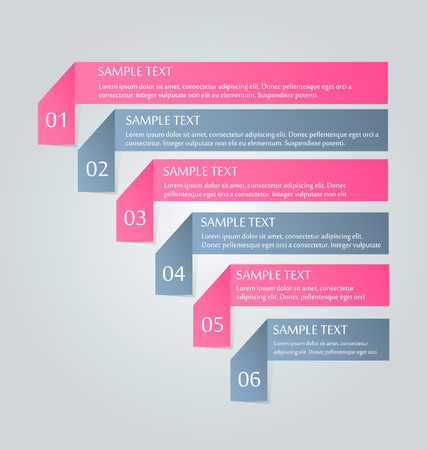 Business infographics tabs template for presentation, education, web design, banner, brochure, flyer. Pink and grey colors. Vector illustration.のイラスト素材