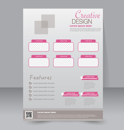 Flyer template. Business brochure. Editable A4 poster for design, education, presentation, website, magazine cover. Pink color.のイラスト素材