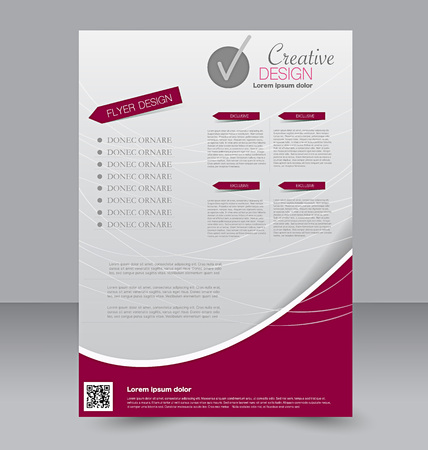 Flyer template. Business brochure. Editable A4 poster for design, education, presentation, website, magazine cover. Red color.のイラスト素材