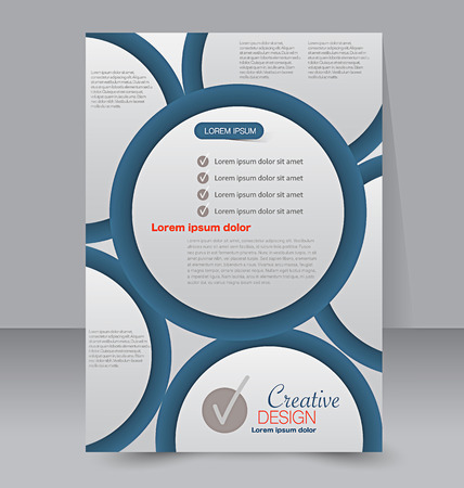 Flyer template. Business brochure. Editable A4 poster for design, education, presentation, website, magazine cover. Blue and orange color.のイラスト素材