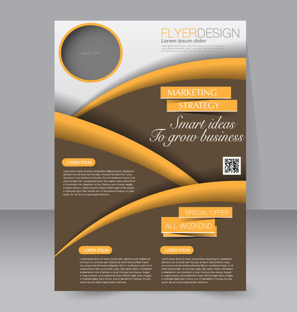 Flyer, brochure, magazine cover template design for education, presentation, website. Blue and orange color. Editable vector illustration.のイラスト素材