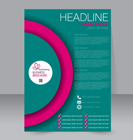 Flyer template. Business brochure. Editable A4 poster for design, education, presentation, website, magazine cover. Pink and green color.のイラスト素材