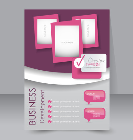 Flyer template. Business brochure. Editable A4 poster for design, education, presentation, website, magazine cover. Pink color.のイラスト素材
