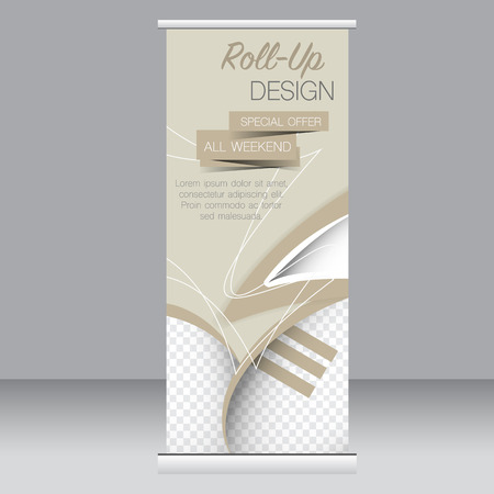 Roll up banner stand template. Abstract background for design,  business, education, advertisement.  Brown color. Vector  illustration.のイラスト素材