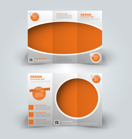Brochure mock up design template for business, education, advertisement. Trifold booklet editable printable vector illustration. Orange color.のイラスト素材