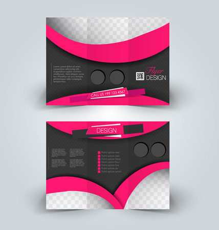 Trifold business brochure leaflet template for business, education, presentation, advertisement. Black and pink color.のイラスト素材