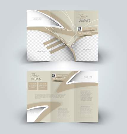 Brochure mock up design template for business, education, advertisement. Trifold booklet editable printable vector illustration. Brown color.のイラスト素材