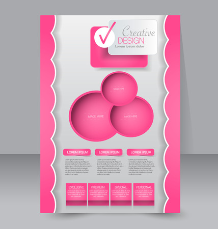 Brochure design. Flyer template. Editable A4 poster for business, education, presentation, website, magazine cover. Pink color.のイラスト素材