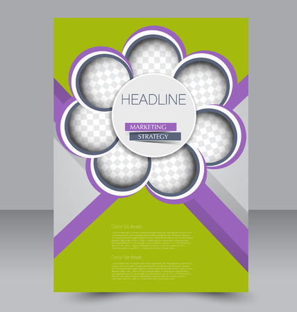 Abstract flyer design background. Brochure template. Can be used for magazine cover, business mockup, education, presentation, report. Green and purple color.のイラスト素材