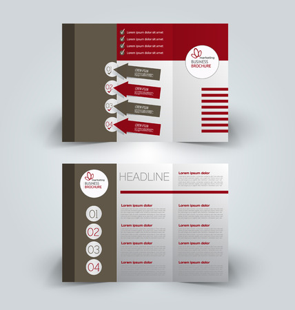 Brochure mock up design template for business, education, advertisement. Trifold booklet editable printable vector illustration. Brown and red color.のイラスト素材