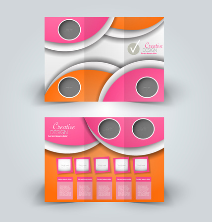 Brochure mock up design template for business, education, advertisement. Trifold booklet editable printable vector illustration. Pink and orange color.のイラスト素材