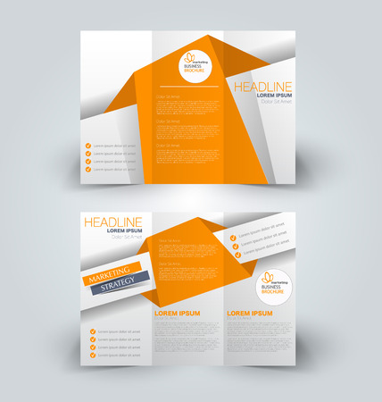 Brochure mock up design template for business, education, advertisement. Trifold booklet editable printable vector illustration. Orange color.のイラスト素材