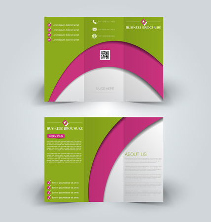 Brochure mock up design template for business, education, advertisement. Trifold booklet editable printable vector illustration. Pink and green color.のイラスト素材