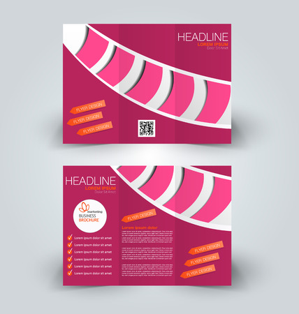 Brochure mock up design template for business, education, advertisement. Trifold booklet editable printable vector illustration. Pink color.のイラスト素材
