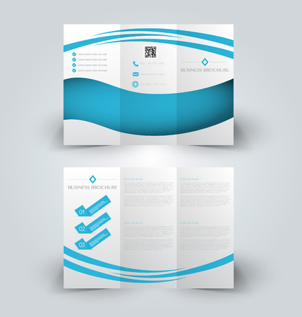 Brochure mock up design template for business, education, advertisement. Trifold booklet editable printable vector illustration. Blue color.のイラスト素材