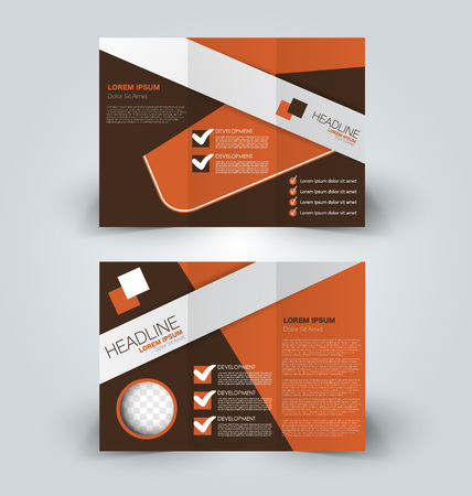 Brochure mock up design template for business, education, advertisement. Trifold booklet editable printable vector illustration. Orange and brown color.のイラスト素材