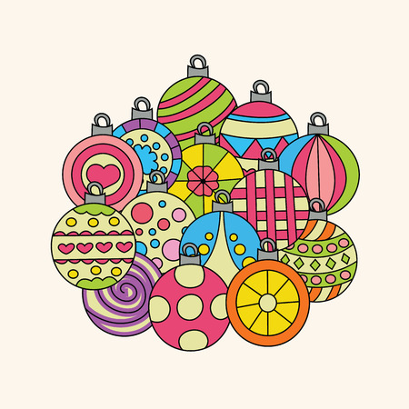 Christmas background design with decoration balls elements. Greeting card doodle vector illustration. Retro colors.のイラスト素材