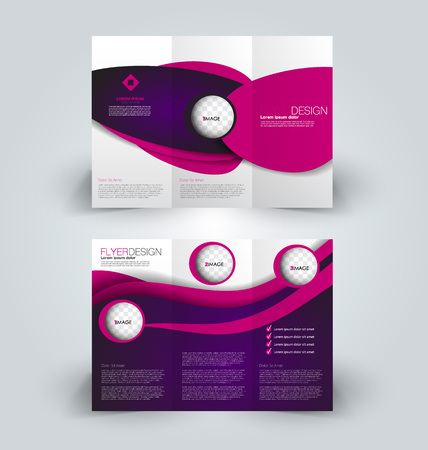 Brochure template. Business trifold flyer.  Creative design trend for professional corporate style. Vector illustration. Purple and pink color.のイラスト素材