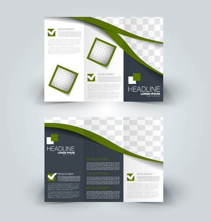 Brochure design template for business, education, advertisement. Trifold booklet vector illustration. Green and grey color.のイラスト素材