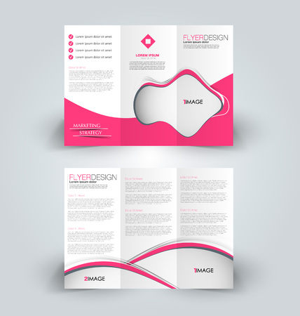 Brochure template. Business trifold flyer.  Creative design trend for professional corporate style. Vector illustration. Pink color.のイラスト素材