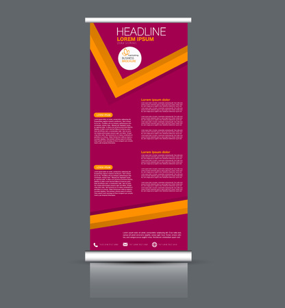 Roll up banner stand template. Abstract background for design,  business, education, advertisement. Pink and orange color. Vector  illustration.のイラスト素材