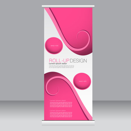 Roll up banner stand template. Abstract background for design,  business, education, advertisement. Pink color. Vector  illustration.のイラスト素材