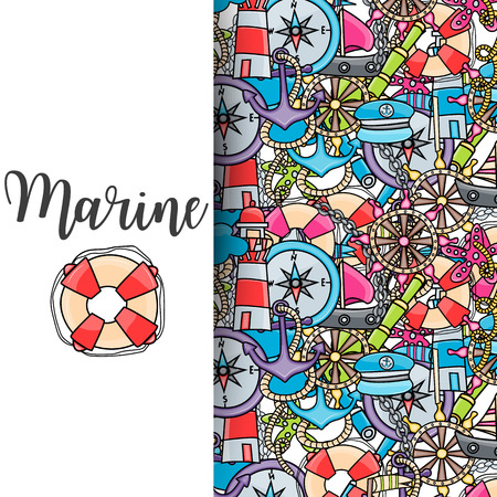 Marine doodle elements hand drawn style.のイラスト素材