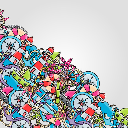 Marine doodle elements hand drawn style.のイラスト素材