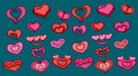Love hearts hand drawn cartoon sweet elements.