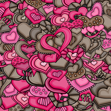 Love hearts hand drawn cartoon card.のイラスト素材