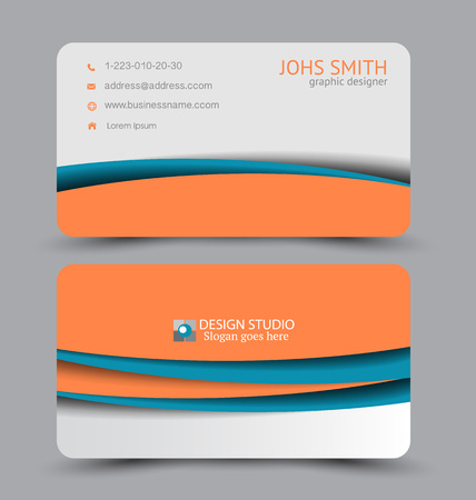 Business card. Design set template for company corporate style. Vector illustration. Blue and orange color.のイラスト素材