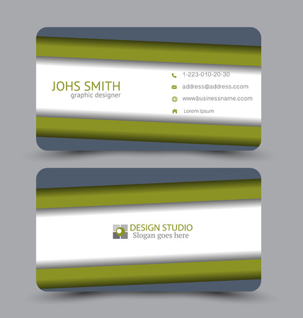 Business card. Design set template for company corporate style. Vector illustration. Grey and green color.のイラスト素材