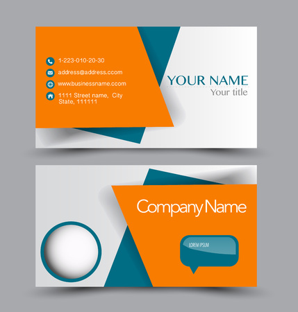 Business card set template for business identity corporate style. Vector illustration. Blue and orange color.のイラスト素材