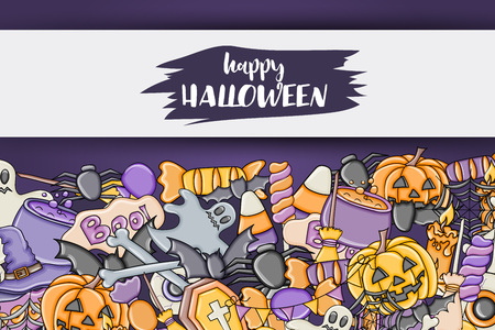 Halloween background. Holiday design elements. Template for flyer, brochure, banner, advertisement. Vector illustration.のイラスト素材