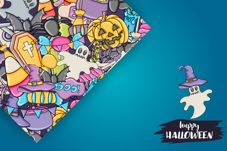 Halloween background. Holiday design elements. Template for flyer, brochure, banner, advertisement. Vector illustration.のイラスト素材