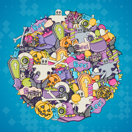 Halloween background. Holiday design elements. Template for flyer, brochure, banner, advertisement. Vector illustration.のイラスト素材