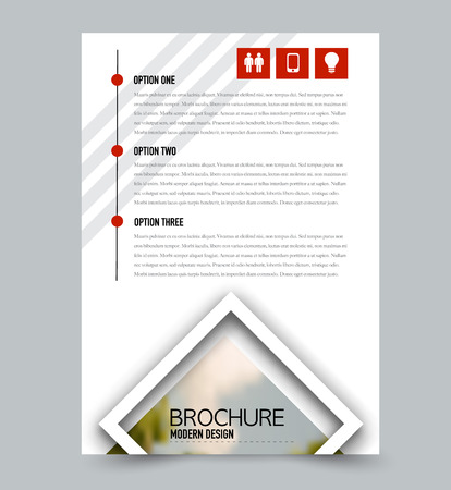 Red brochure design template with built in images. Brochure for business, education, presentation, advertisement. Corporate identity style concept. Editable vector illustration.のイラスト素材