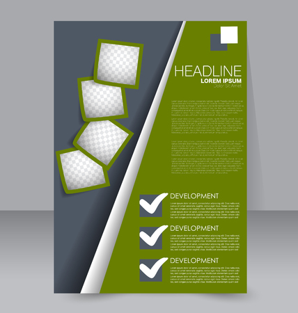 Brochure template. Business flyer. Annual report cover. Editable A4 poster for design education, presentation, website, magazine page. Green color.のイラスト素材